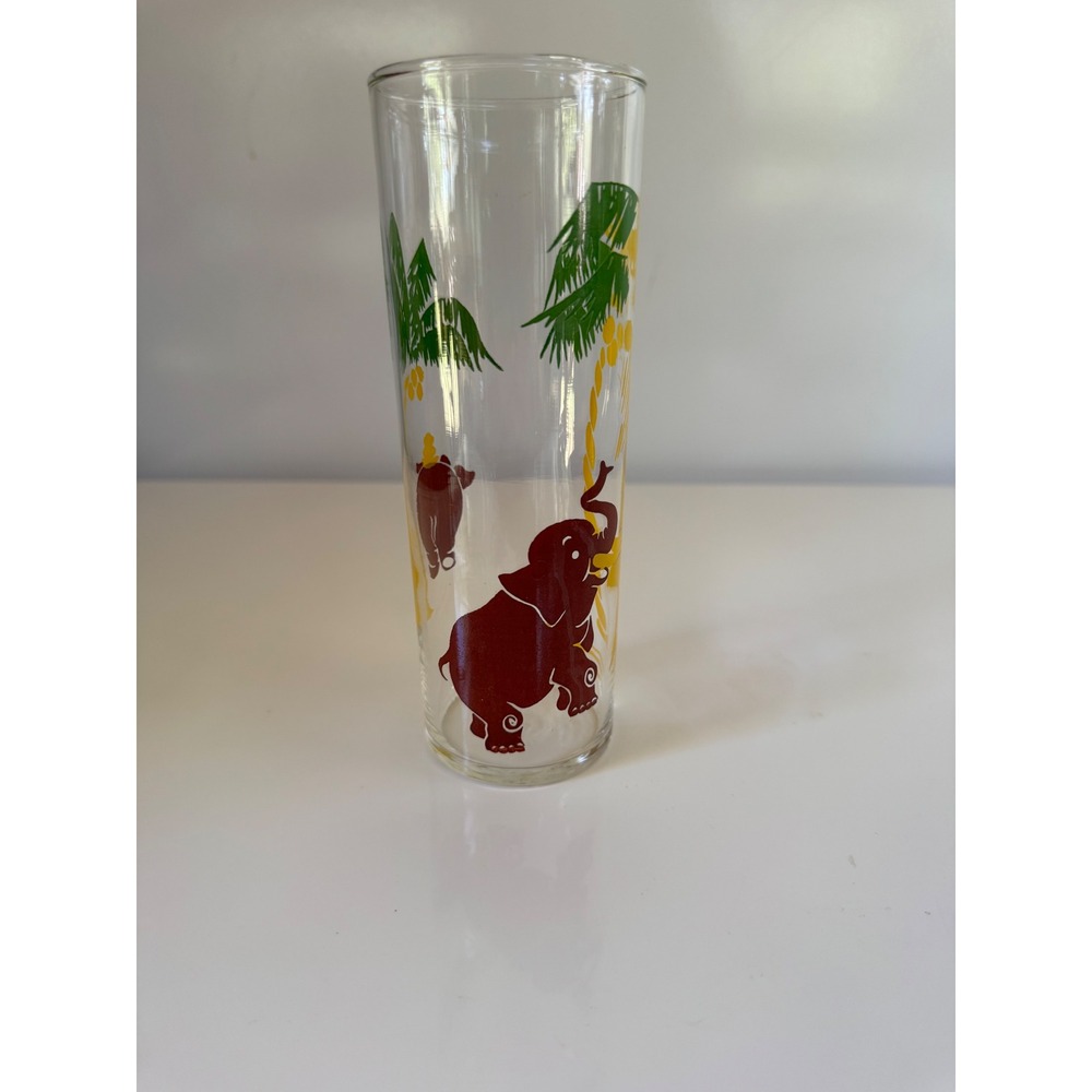 Vintage Federal Glass Jungle Safari Highball Tumbler Elephant Monkey Palm Tree